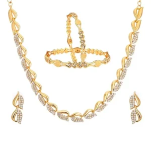 ZENEME Non-precious Metal Gold Plated and American Diamond Necklace Set